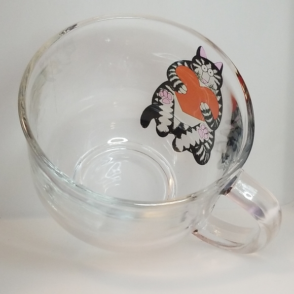 Unique Kliban styled Red Heart I Love You Cat on 16oz. Clear Glass - Picture 3 of 7